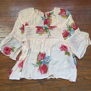 Sheer Rayon Floral Blouse Size Medium Peach/Pink